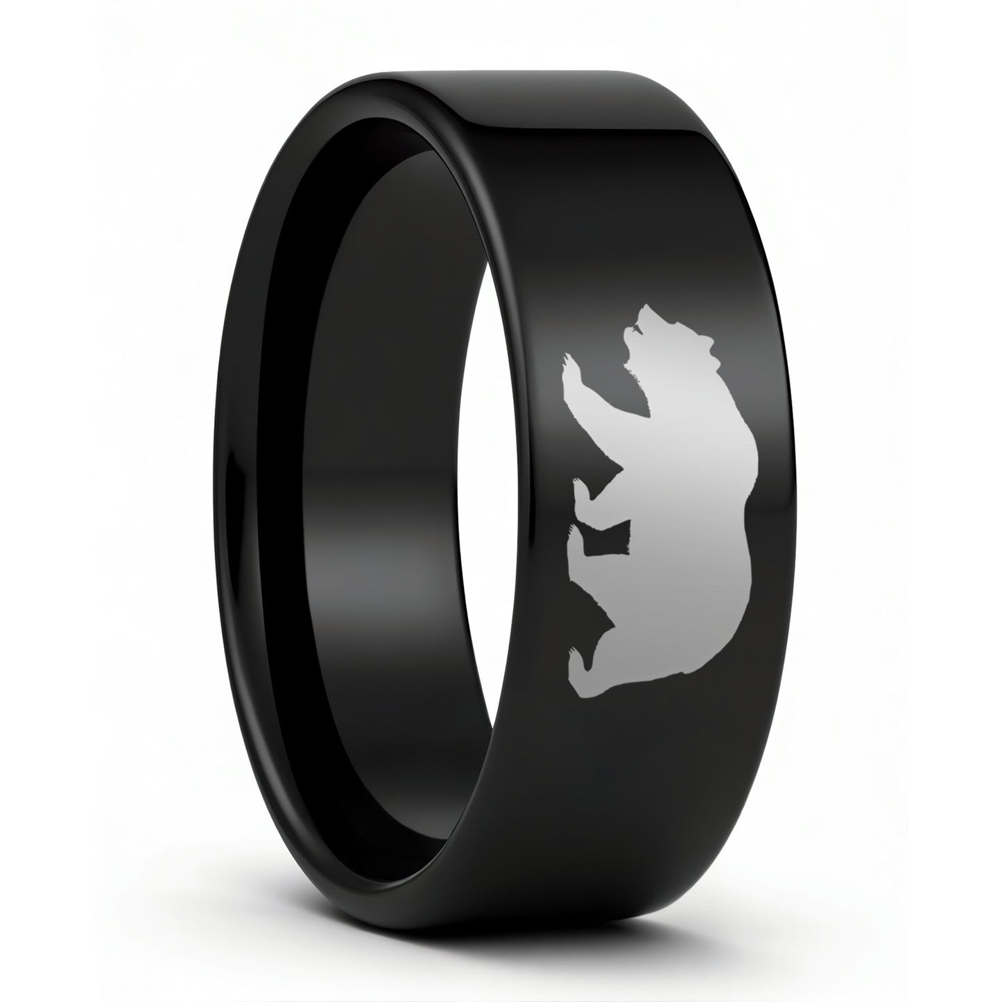 One Bear Black Tungsten Men's Wedding Band displayed on a plain white background