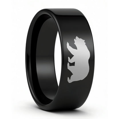 One Bear Black Tungsten Men's Wedding Band displayed on a plain white background