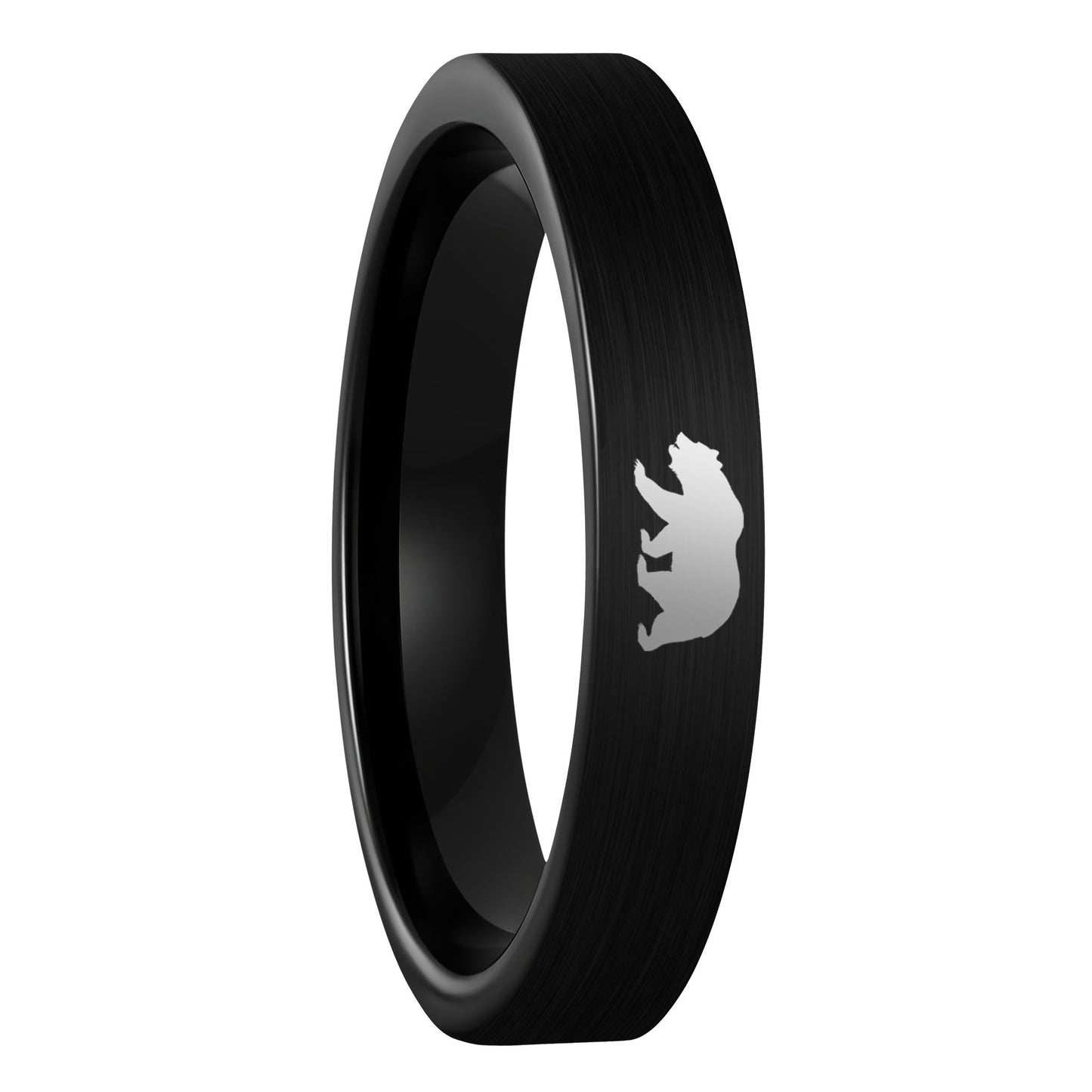 A bear brushed black tungsten women's wedding band displayed on a plain white background.
