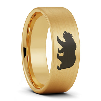 A bear brushed gold tungsten men's wedding band displayed on a plain white background.
