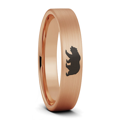 A bear brushed rose gold tungsten women's wedding band displayed on a plain white background.