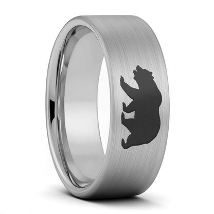 Alliance pour homme en tungstène doré brossé ours