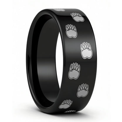 Anillo de tungsteno con huella de pata de oso para hombre