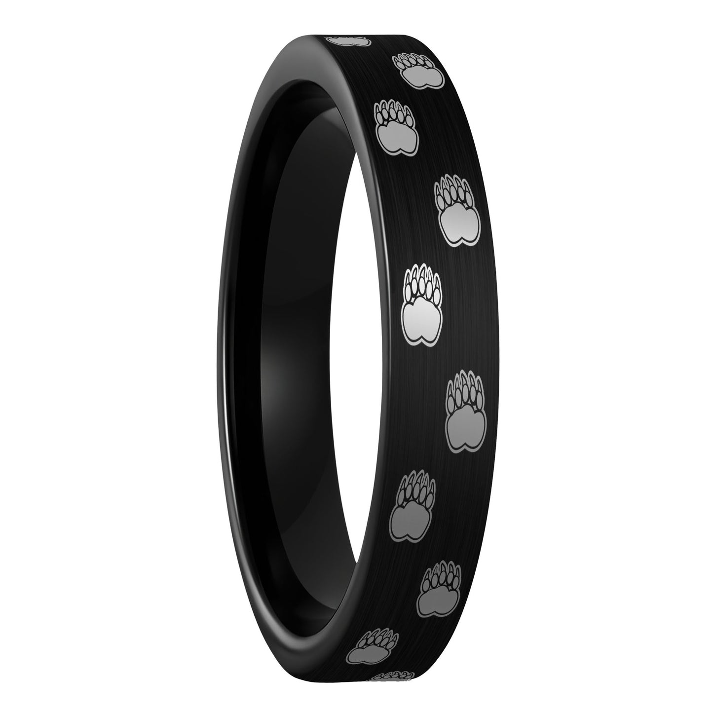 Bear Paw Print Brushed Black Tungsten Women's Ring