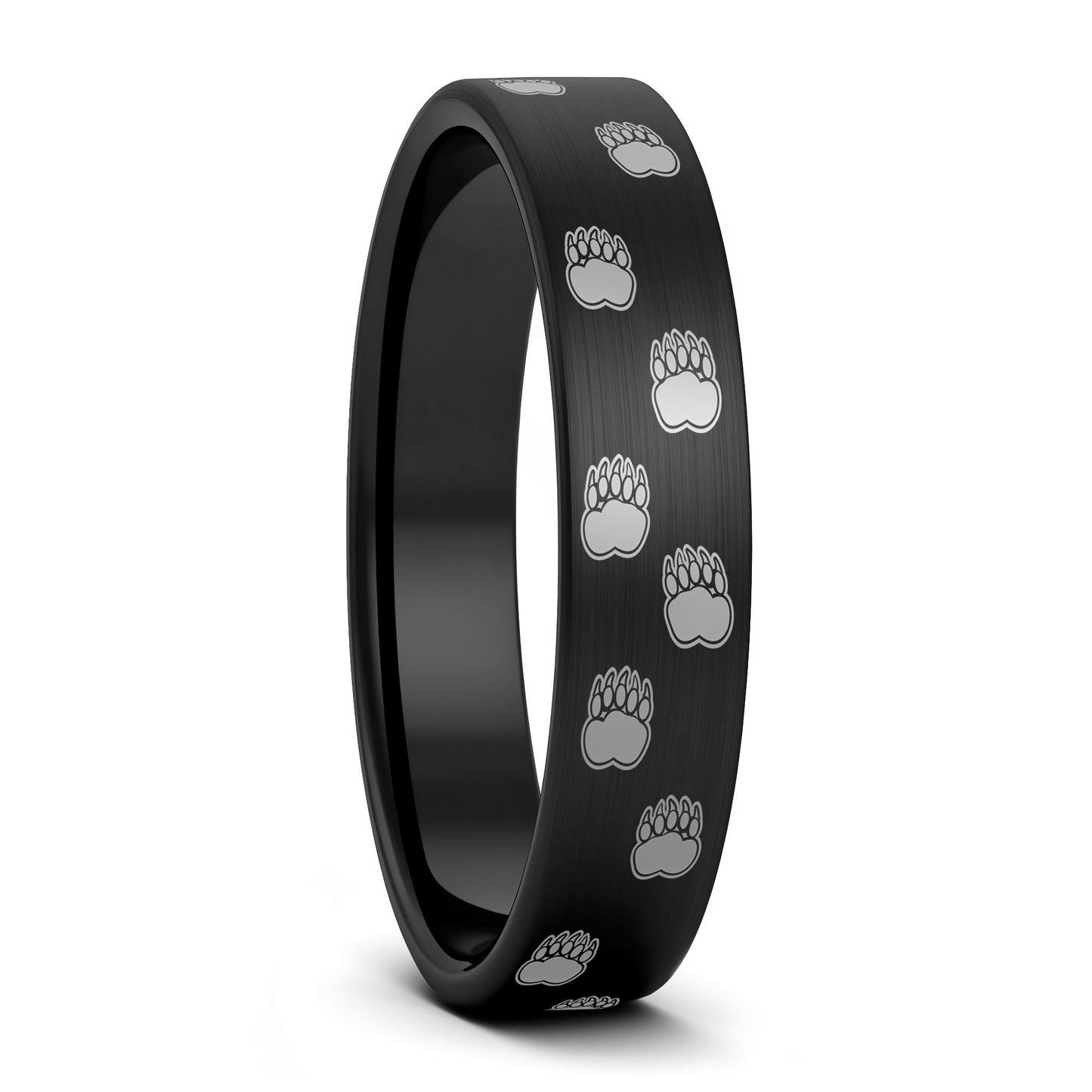Bear Paw Print Brushed Tungsten Men's Ring