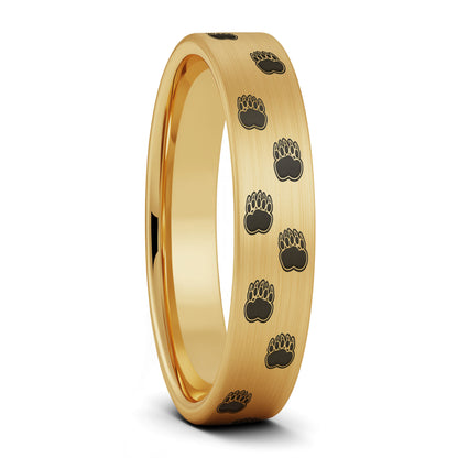 Bear Paw Print Brushed Tungsten Men's Ring