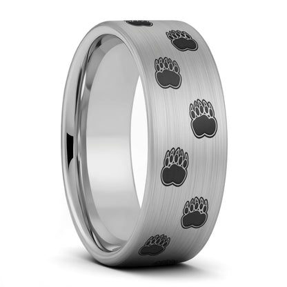 Bear Paw Print Brushed Tungsten Men's Ring
