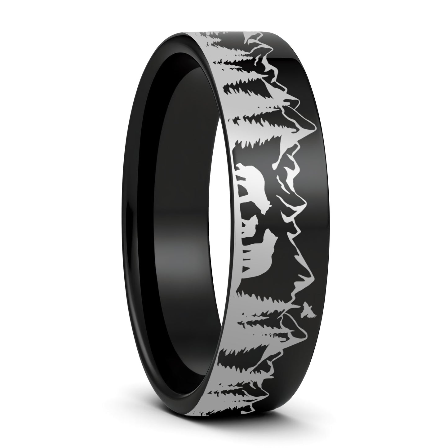 Bear & Cubs Landscape Scene Tungsten Men's Wedding Band