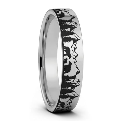 Bear & Cubs Landscape Scene Tungsten Men's Wedding Band