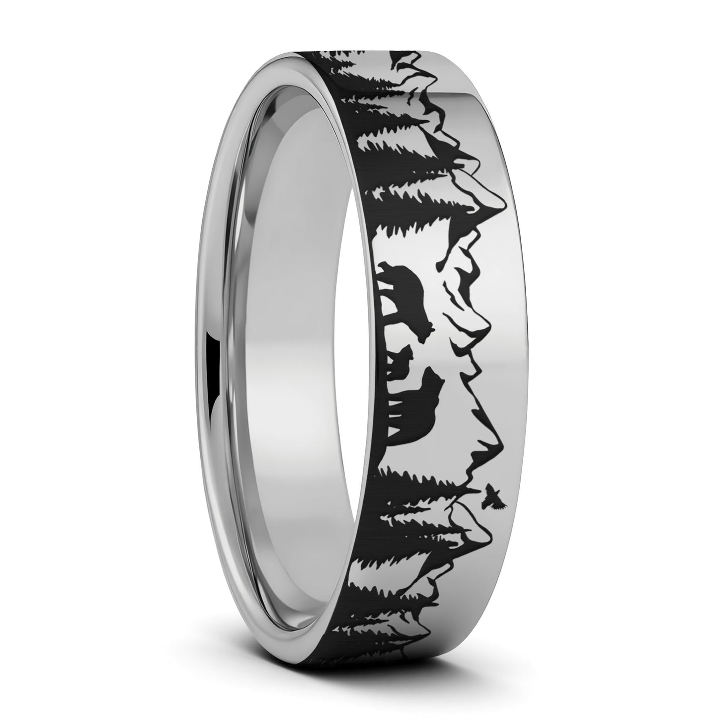 Bear & Cubs Landscape Scene Tungsten Men's Wedding Band