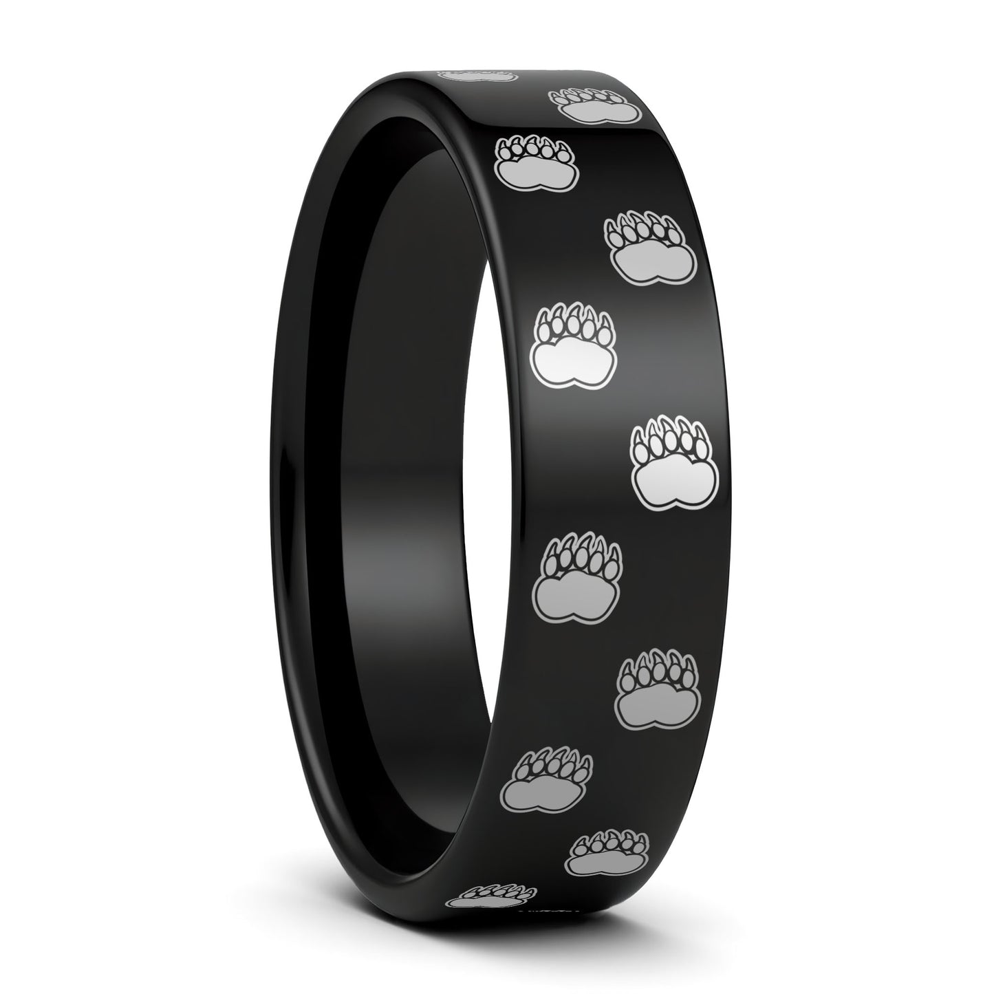Anillo de tungsteno con huella de pata de oso para hombre
