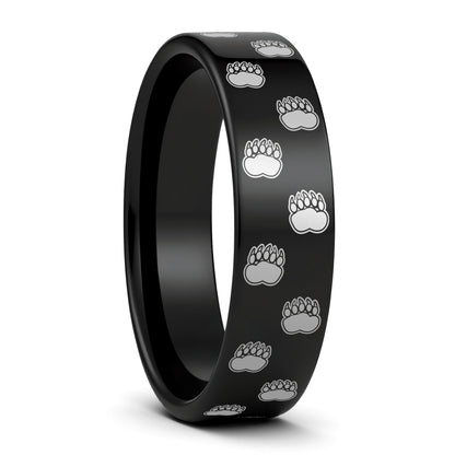 Anillo de tungsteno con huella de pata de oso para hombre