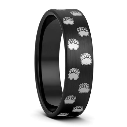 Bear Paw Print Brushed Tungsten Men's Ring