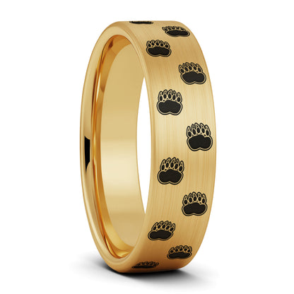Bear Paw Print Brushed Tungsten Men's Ring