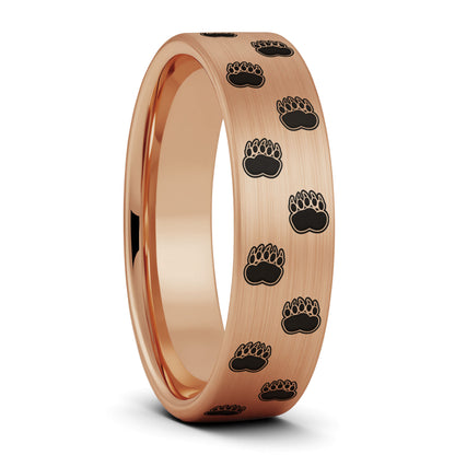 Bear Paw Print Brushed Tungsten Men's Ring