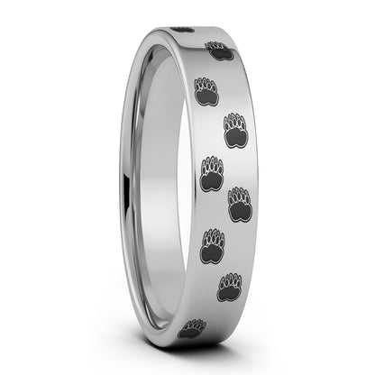 Anillo de tungsteno con huella de pata de oso para hombre