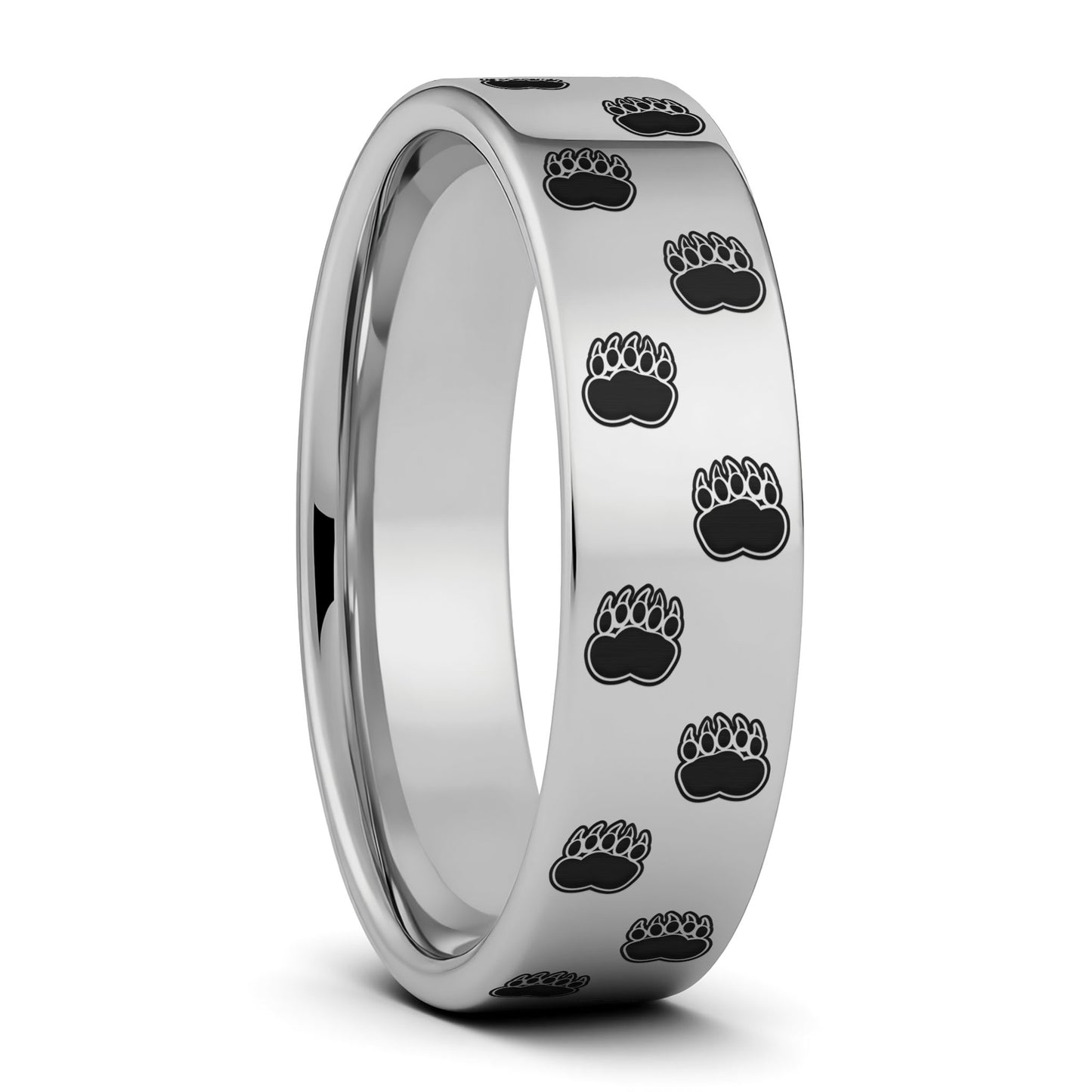 Anillo de tungsteno con huella de pata de oso para hombre