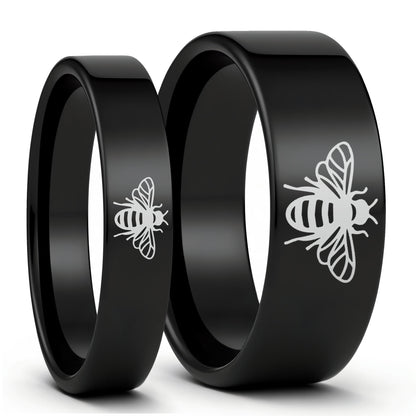 Bee Tungsten Couple's Matching Wedding Band Set