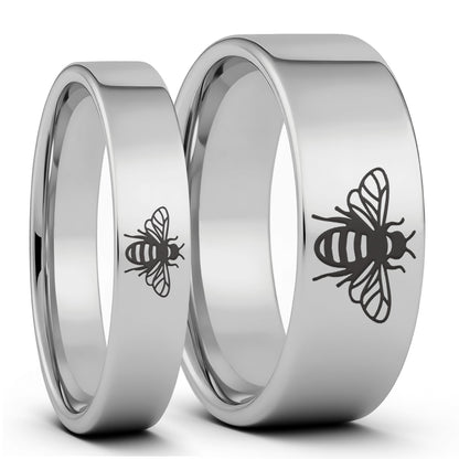 Bee Tungsten Couple's Matching Wedding Band Set