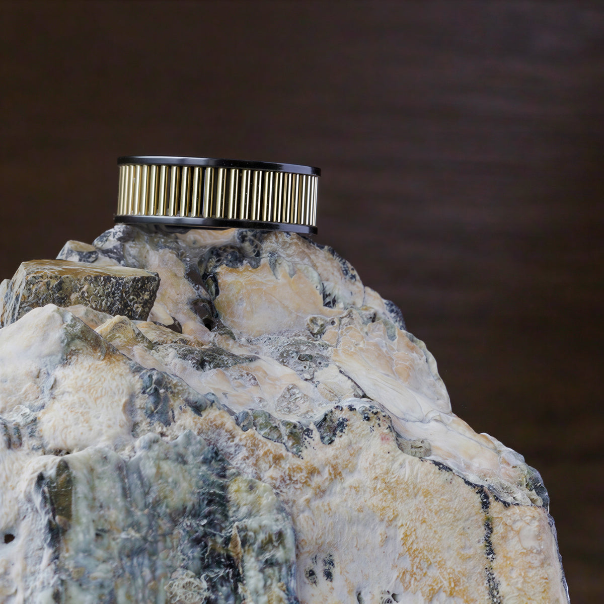Alliance pour homme en zirconium noir et or 14 carats