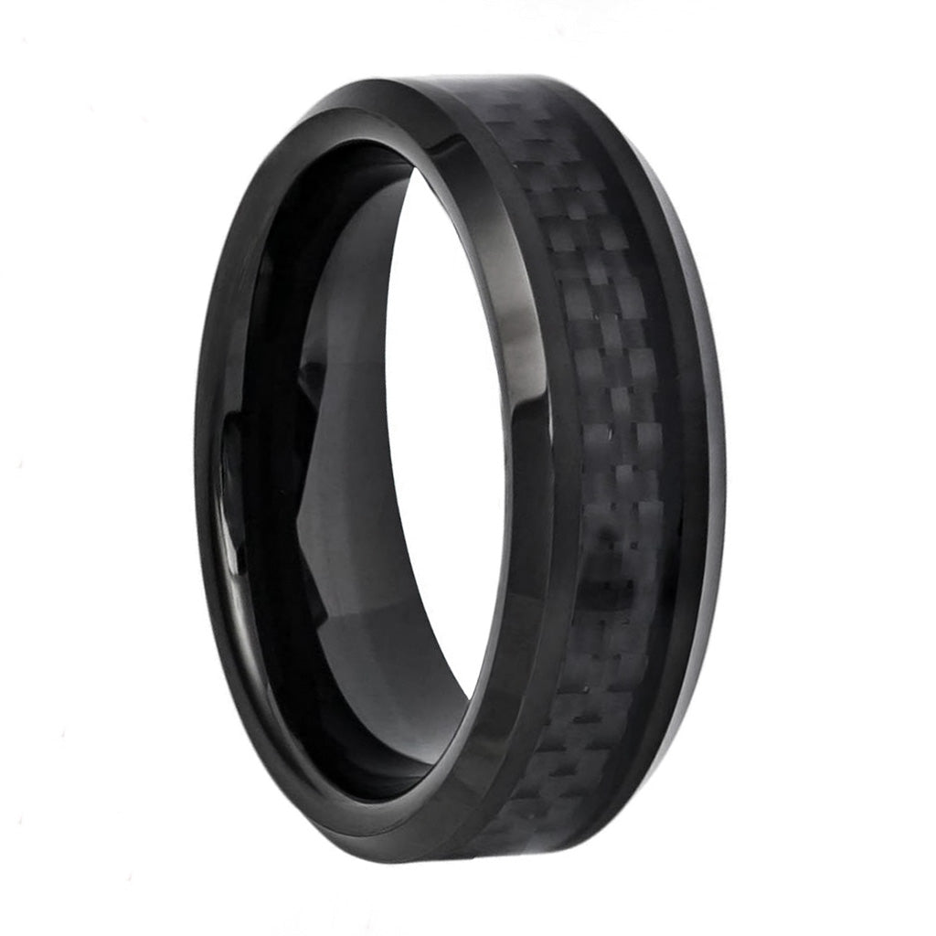 Black Carbon Fiber Inlaid Black Tungsten Men's Wedding Band