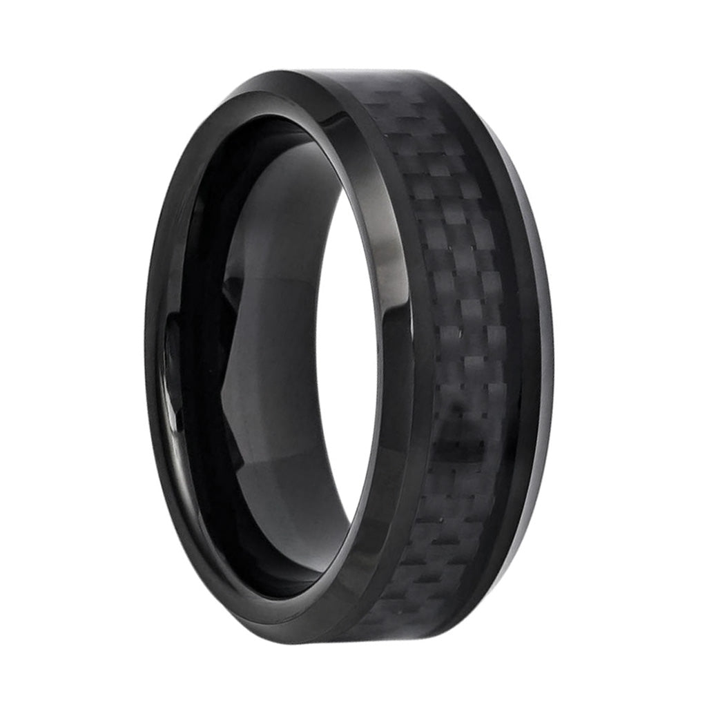 Black Carbon Fiber Inlaid Black Tungsten Men's Wedding Band