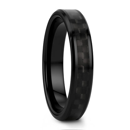 Black Ceramic Women's Wedding Band with Black Carbon Fiber Inlay