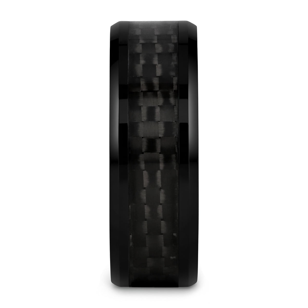 Black Ceramic Women's Wedding Band with Black Carbon Fiber Inlay