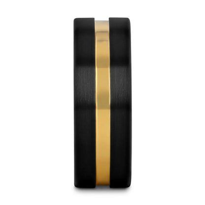 Black Ceramic Men's Wedding Band With Yellow Gold Groove