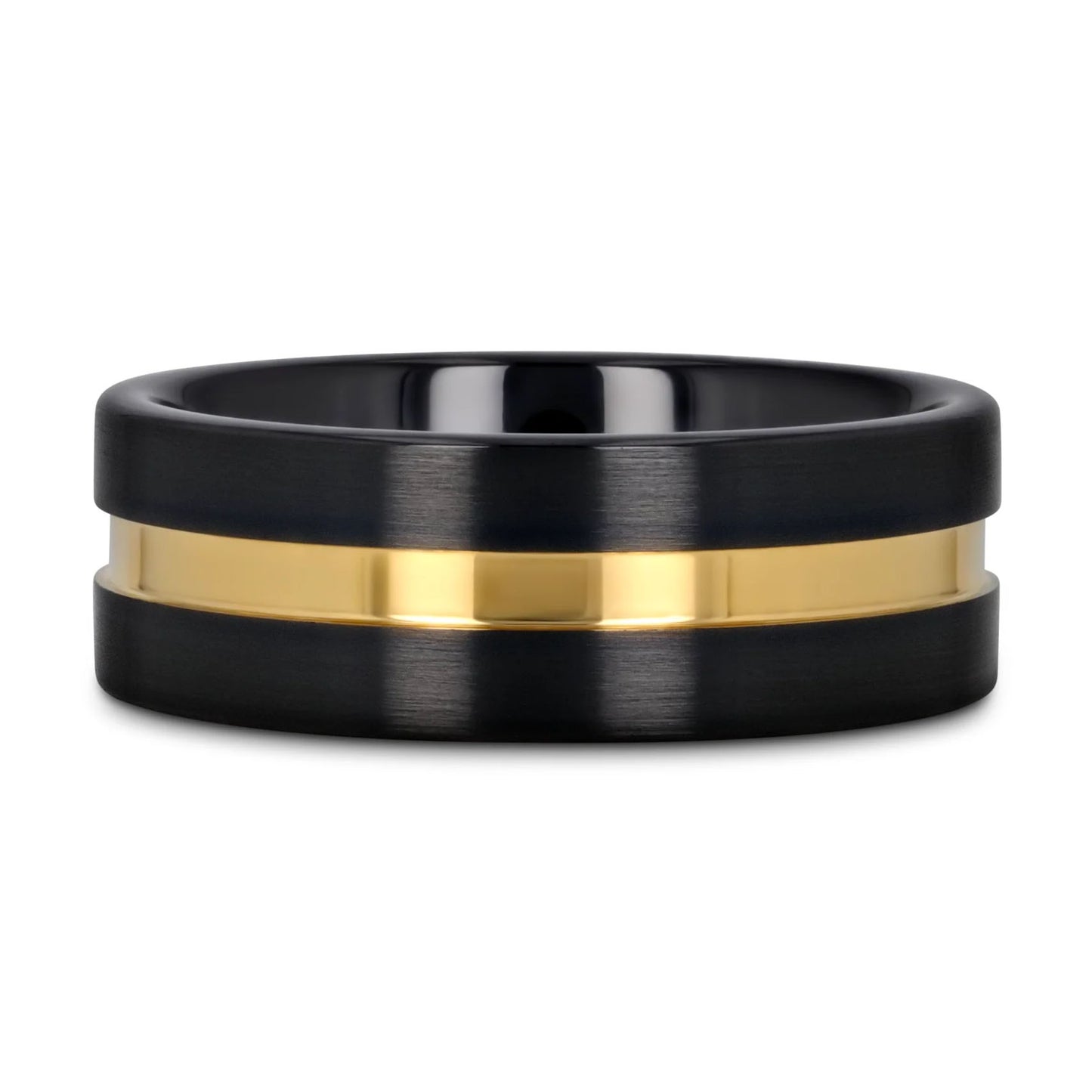 Black Ceramic Men's Wedding Band With Yellow Gold Groove