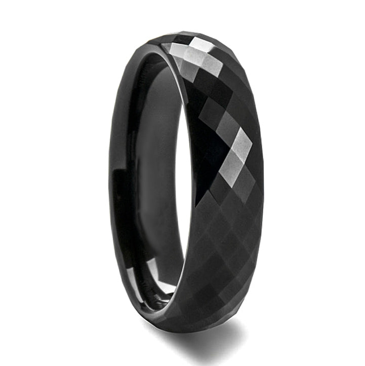 Black Diamond Faceted Tungsten Wedding Band