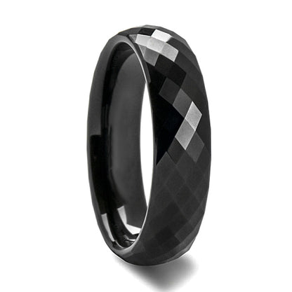 Black Diamond Faceted Tungsten Wedding Band