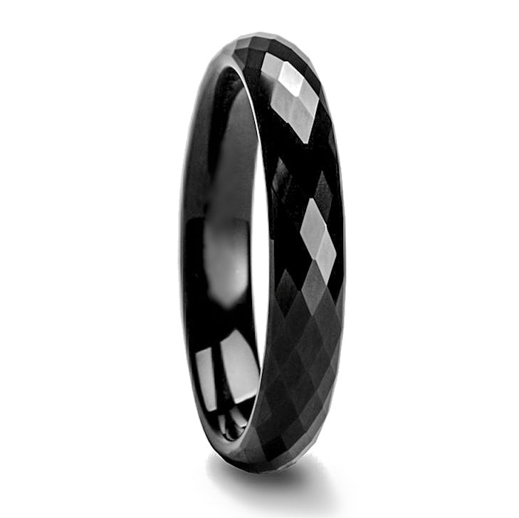 Black Diamond Faceted Tungsten Wedding Band