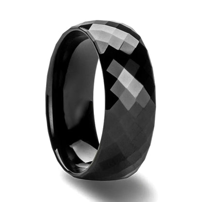 Black Diamond Faceted Tungsten Wedding Band