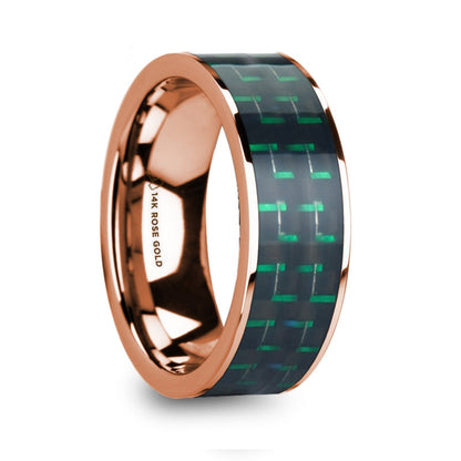 Black & Green Carbon Fiber Inlay 14k Rose Gold Men's Wedding Band
