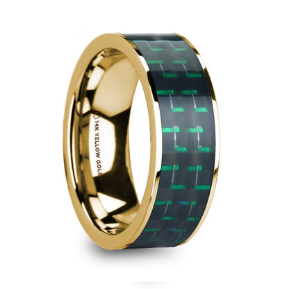 Black & Green Carbon Fiber Inlay 14k Yellow Gold Men's Wedding Band