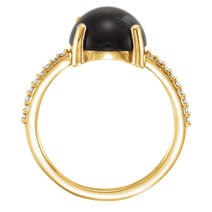 Black Onyx & Natural Diamond 14k Gold Women's Ring