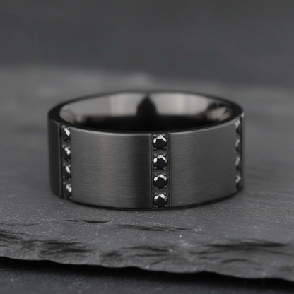 Black Titanium & Black Sapphires Men's Wedding Band