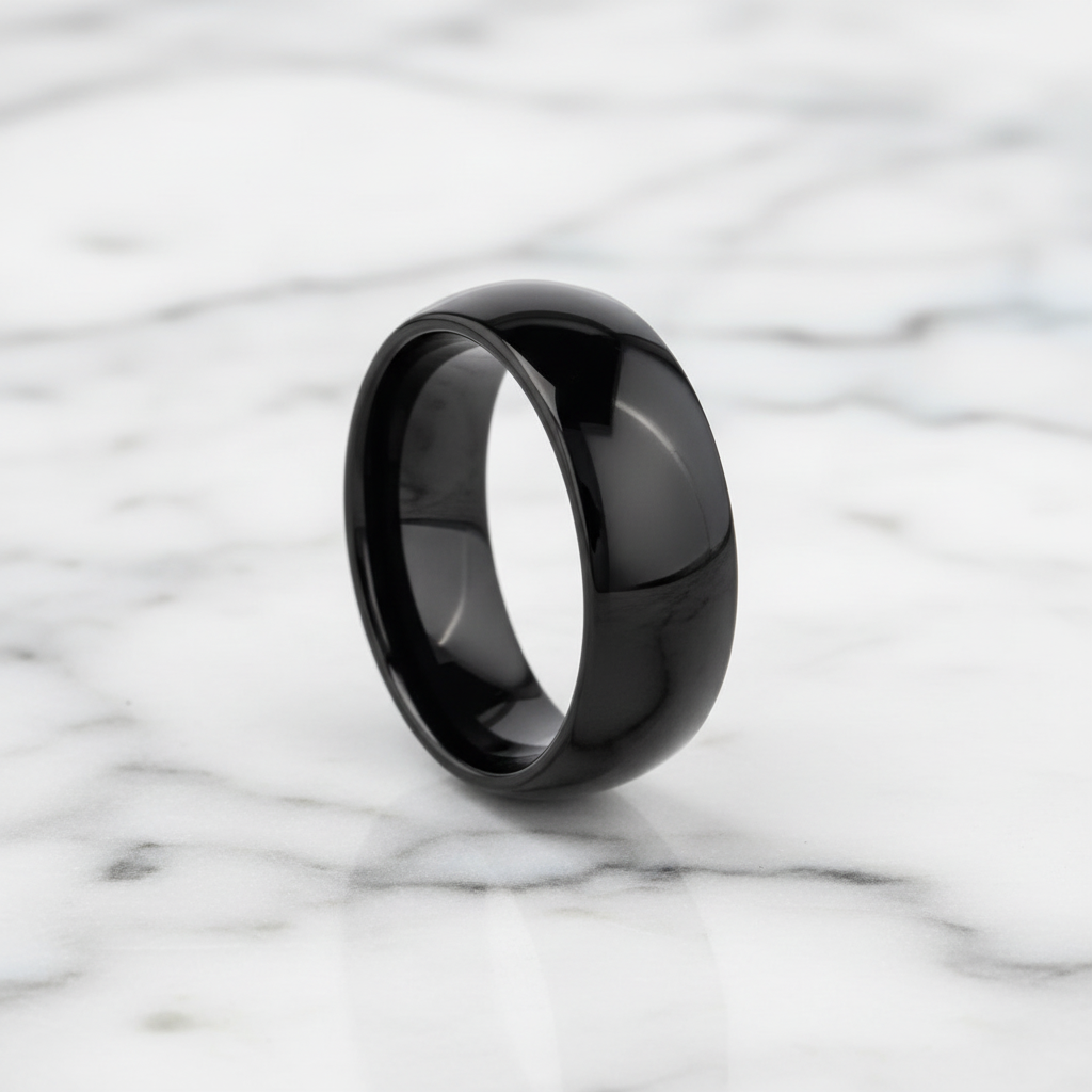 Alianza de boda para hombre con cúpula de tungsteno negro