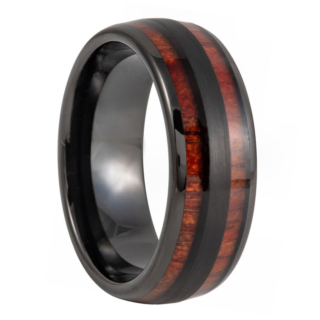 Black Tungsten Men's Wedding Band with Dual Wood Inlay