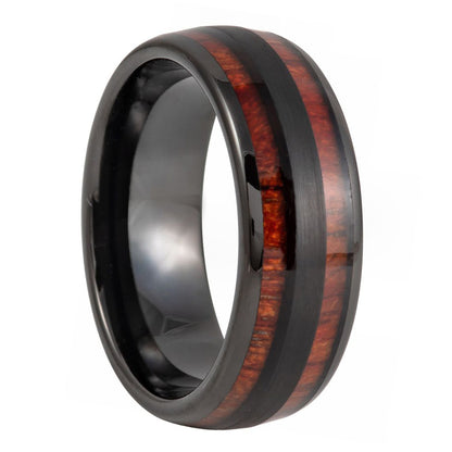 Dual Wood Inlaid Black Tungsten Men's Wedding Band