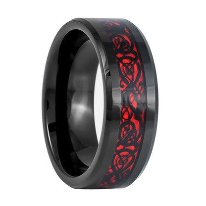 Black Tungsten Men's Wedding Band with Celtic Dragon Inlay