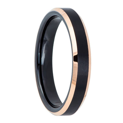 Black Tungsten Men's Wedding Band with Beveled Rose Gold Edges