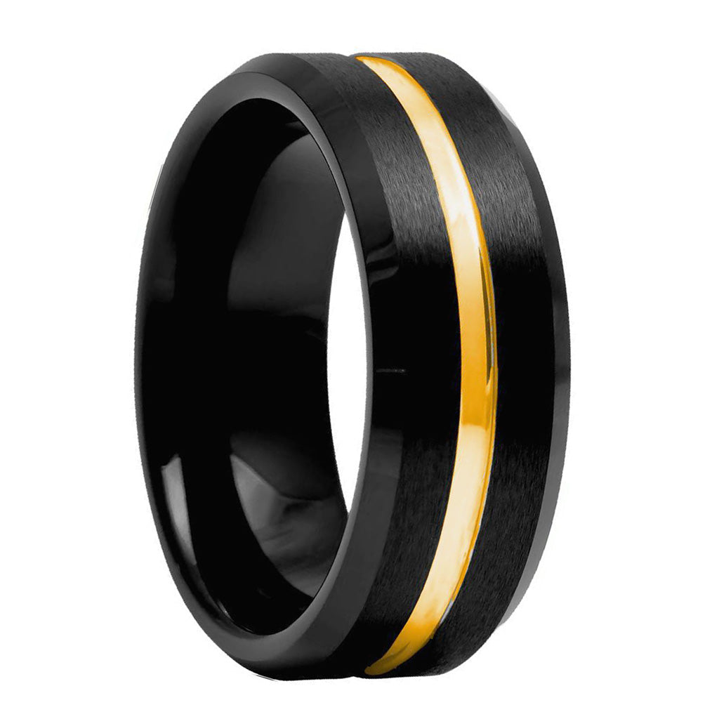 Black Tungsten Men's Wedding Band with Gold Groove