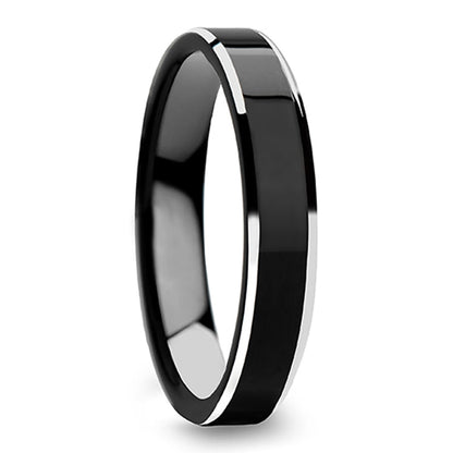 Black Tungsten Men's Wedding Band with Contrasting Silver Edges
