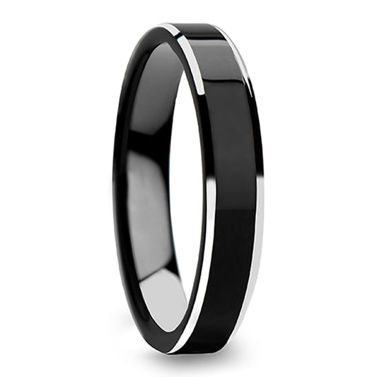 Black Tungsten Women's Wedding Band with Contrasting Silver Edges