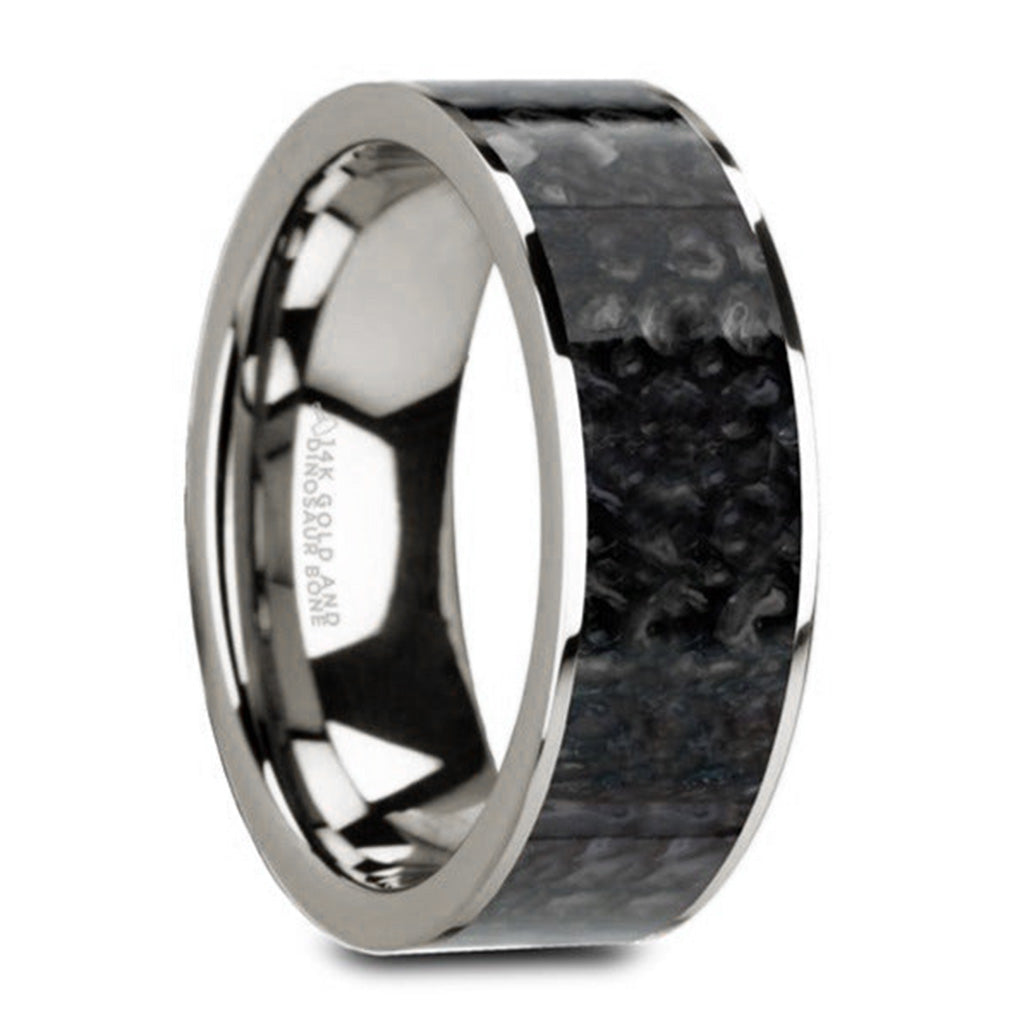 Blue Dinosaur Bone Inlay 14k Gold Men's Wedding Band