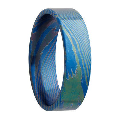 Blue Mokume Gane Titanium Men's Wedding Band