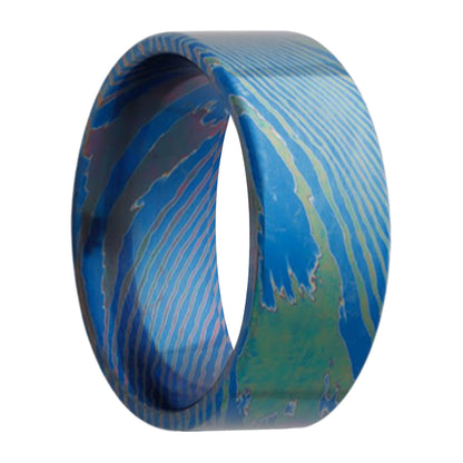 Blue Mokume Gane Titanium Men's Wedding Band