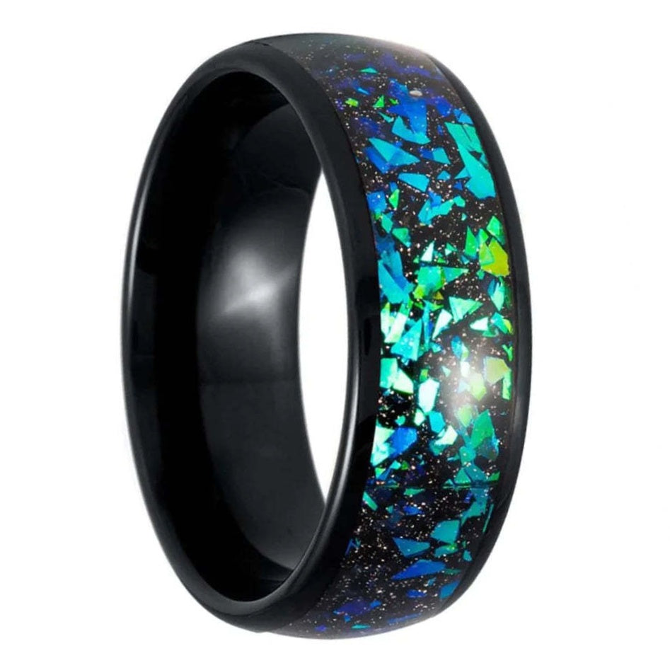 Blue Opal Galaxy Inlaid Black Tungsten Men's Wedding Band